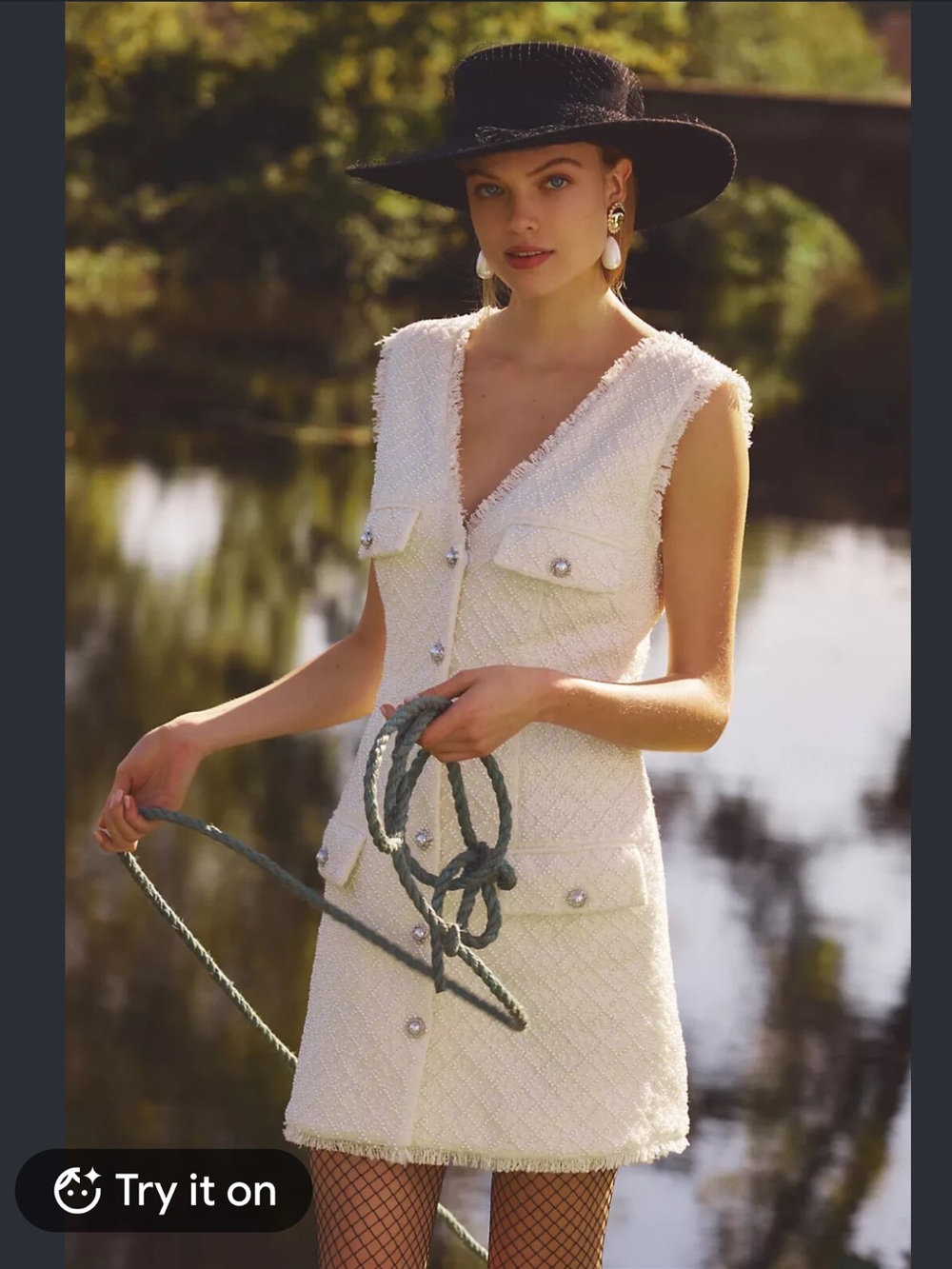 NEW BHLDN Ella V-Neck Pearl Tweed Mini Dress White Medium Anthropologie